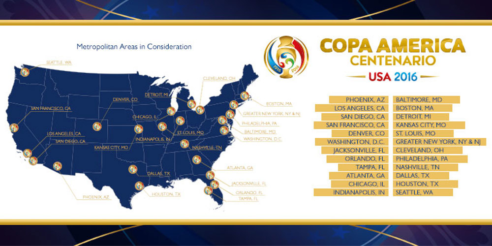 Proceso de Selección de Sedes para la Copa América Centenario 2016 Atrae Interés de 24 Áreas Metropolitanas en los Estados Unidos